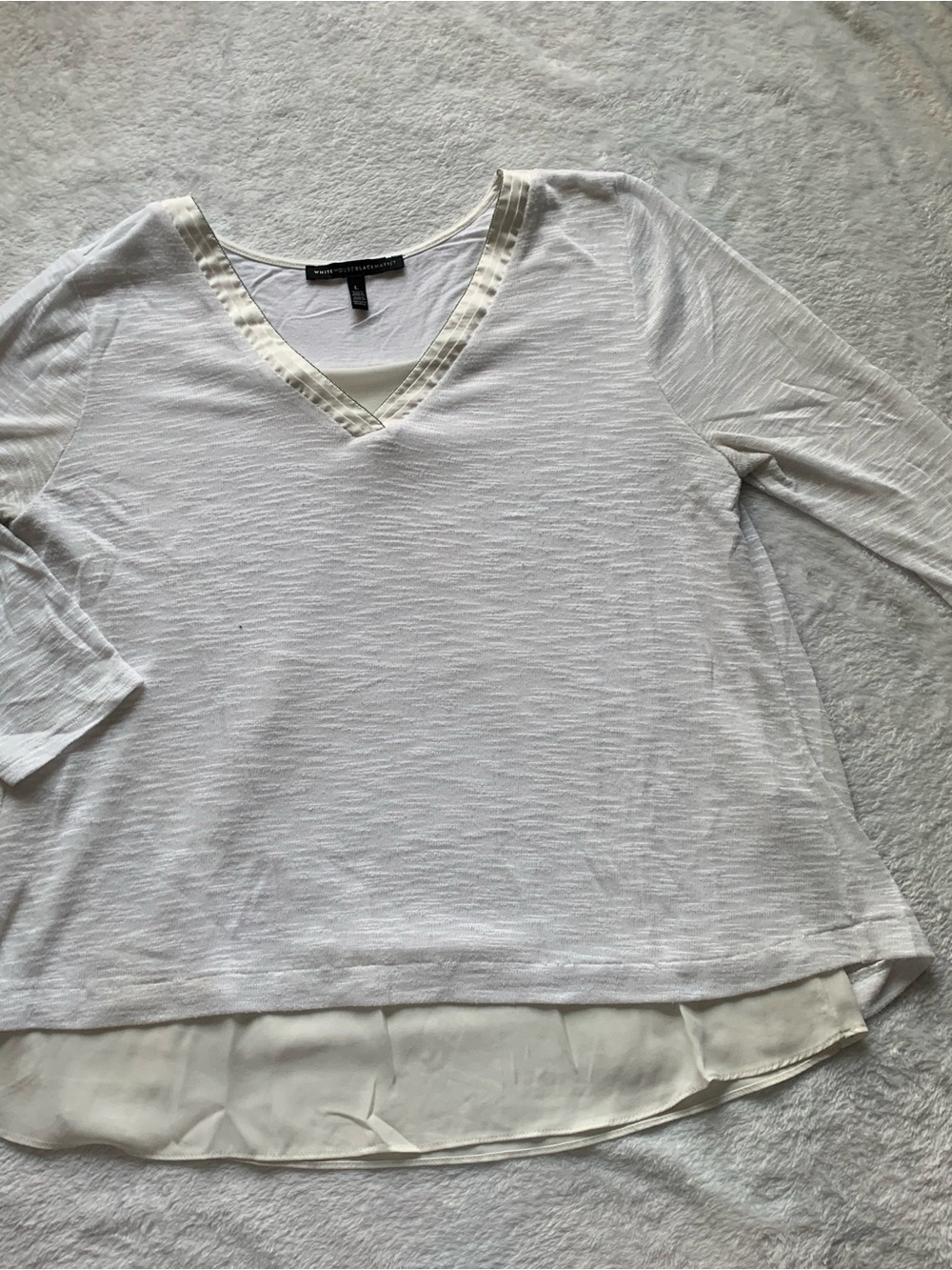 White House Black Market White Layered V-Neck Tunic with Satin Trim